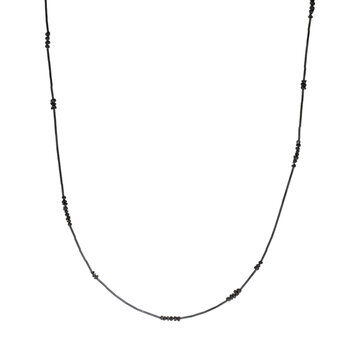 Rough Black Diamond Droplets Cluster Necklace in Oxidized Silver - 27"