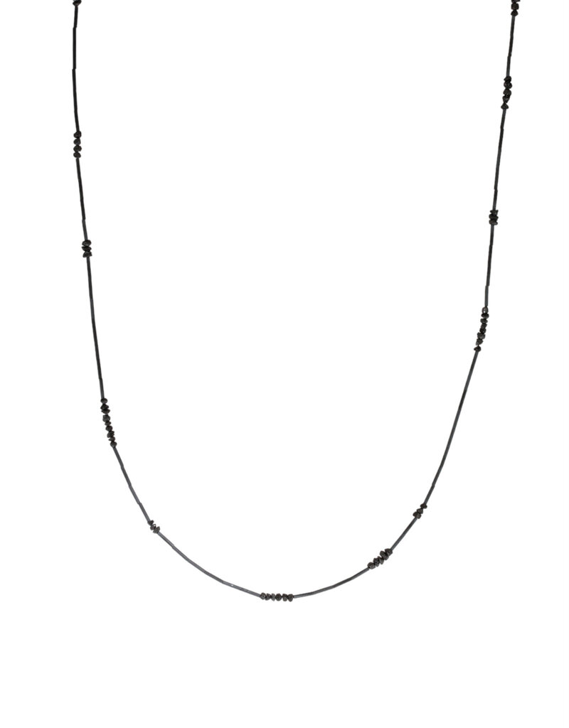 Rough Black Diamond Droplets Cluster Necklace in Oxidized Silver - 27"