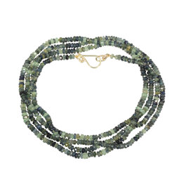 Lake/Forest Green Sapphire Bead Necklace with 14k Gold Clasp - 36"