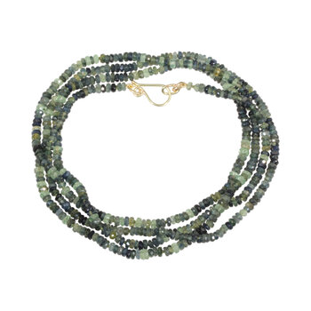 Lake/Forest Green Sapphire Bead Necklace with 14k Gold Clasp - 36"