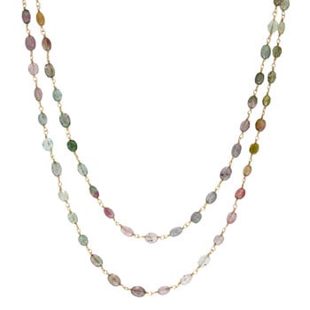 Multi-colored Tourmaline Wire Wrapped Bead Necklace with 18k Gold Clasp - 38"