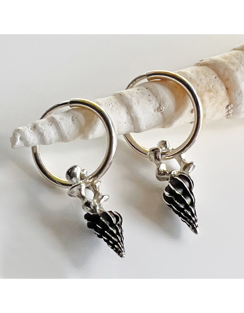 Spiral Charm on Hoop Earrings in Oxidized Silver