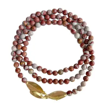 Round Noreena Jasper Bead Necklace with Leaves Clasp in Bronze