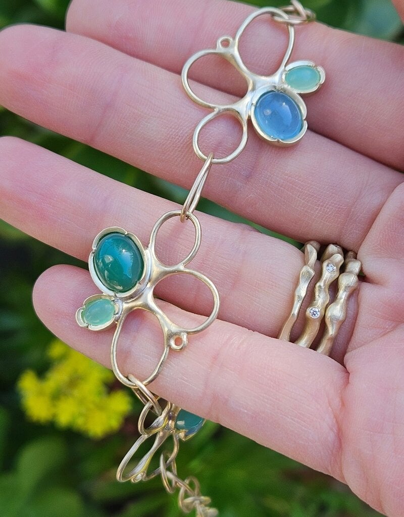 Lisa Ziff Akebia Bracelet in 10k Yellow Gold with Green and Blue Chrysoprase and Agate Cabochons