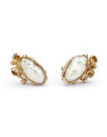 Pearl Encrusted Post Earrings with Barnacles in 14k Yellow Gold