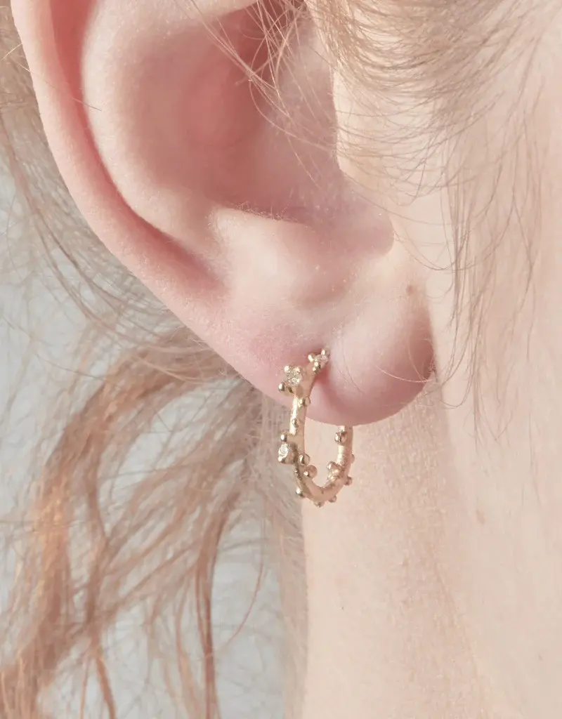 Small Diamond Encrusted Hoop Earrings in 18k Yellow Gold