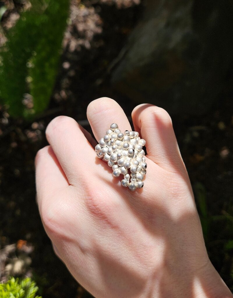 Silver Bubble Ring with Black Diamonds