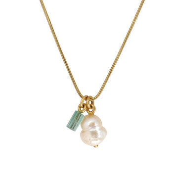 Tracy Conkle Pearl and Blue Tourmaline Charm Necklace in 18k and 14k Gold