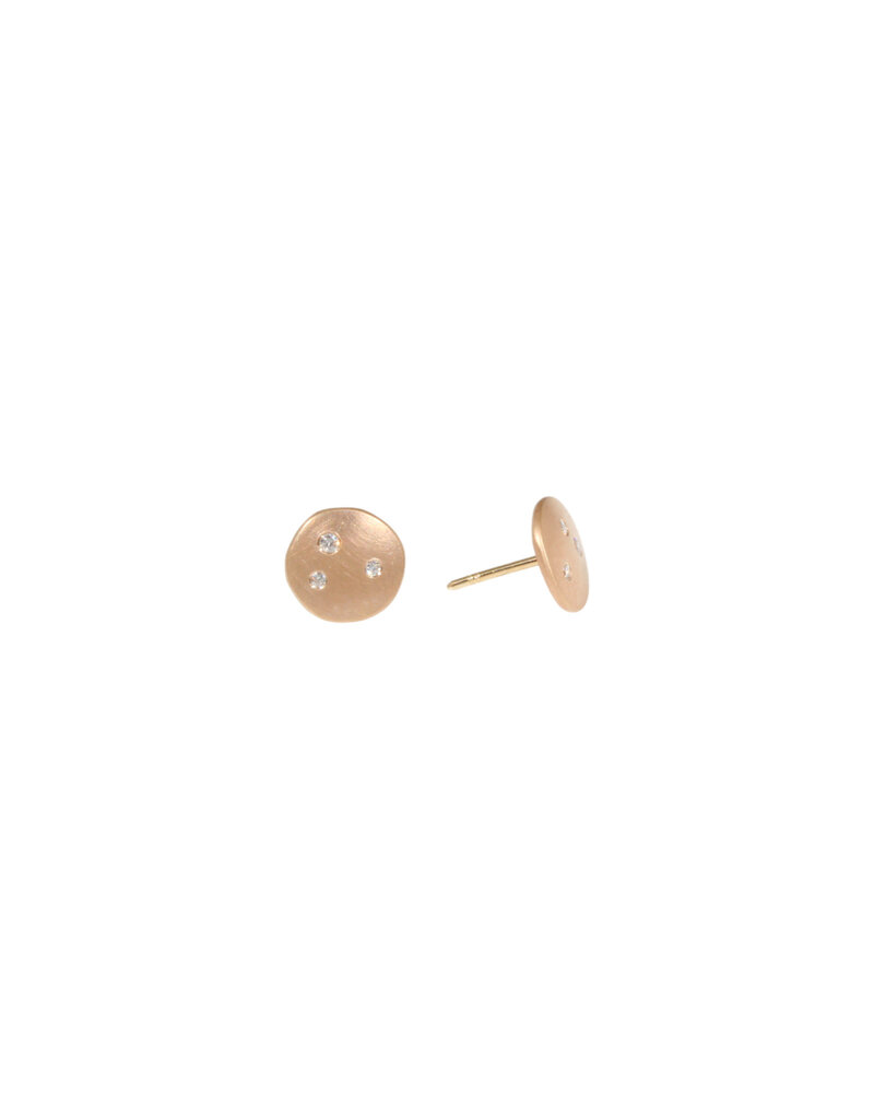 Organic Shape Concave Earrings in 14k Gold with White Diamonds