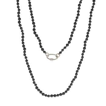 Matte Hematite Bead Necklace or Bracelet with Brushed Silver Oval Carabiner - 37"