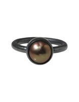 Pink Green Pearl Ring in Oxidized Silver