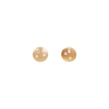 Organic Shape Concave Earrings in 14k Gold with White Diamonds