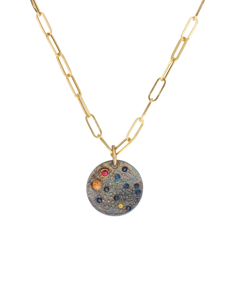 Constellation of Gemini Necklace in Oxidized Silver with Sapphires
