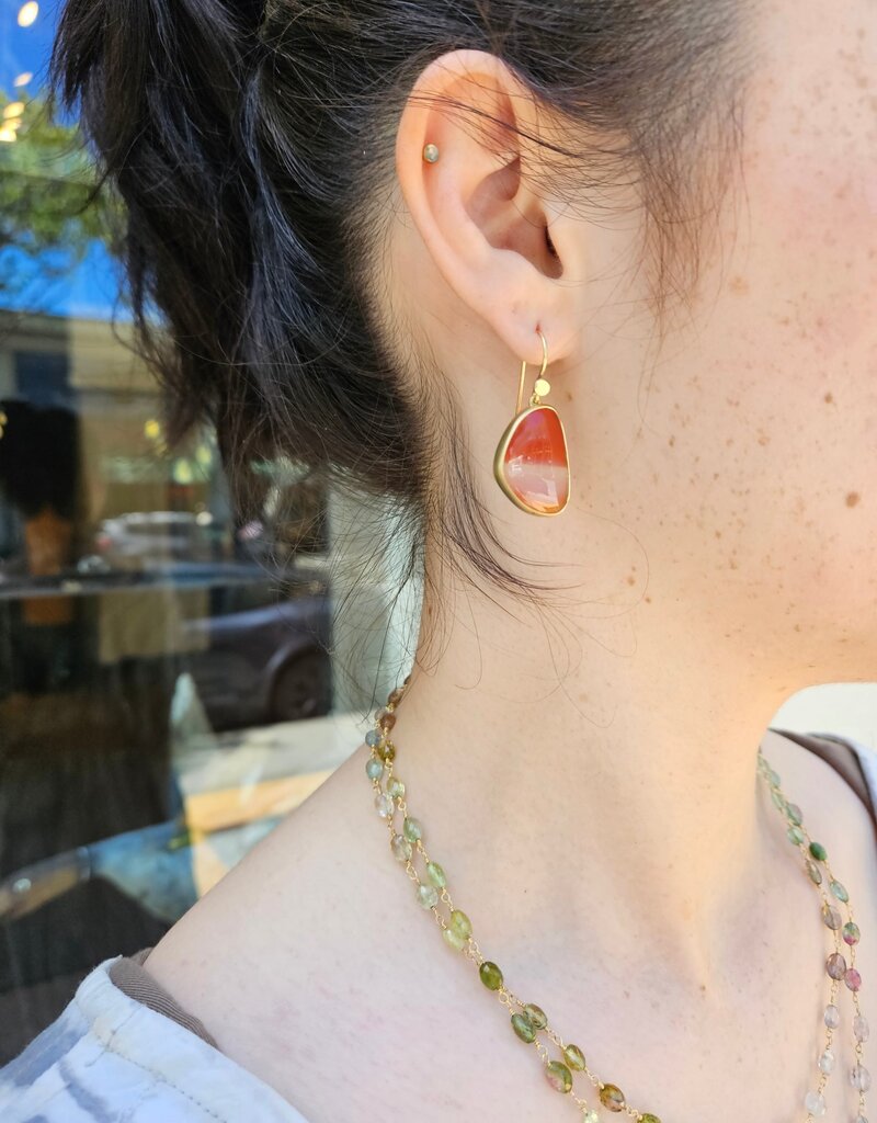 Organic Shape Open Back Carnelian Earrings in 18k Gold