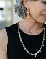 Laura Lienhard Chain Necklace with Vintage Mediterranean Coral Drops in Shibuichi and 18k Gold