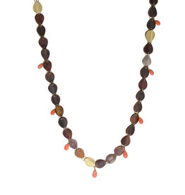 Laura Lienhard Chain Necklace with Vintage Mediterranean Coral Drops in Shibuichi and 18k Gold