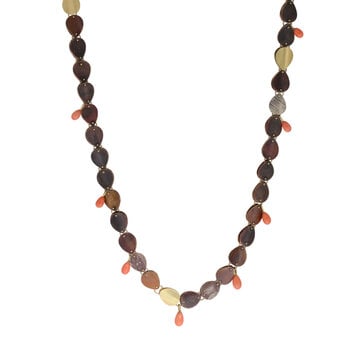 Laura Lienhard Chain Necklace with Vintage Mediterranean Coral Drops in Shibuichi and 18k Gold