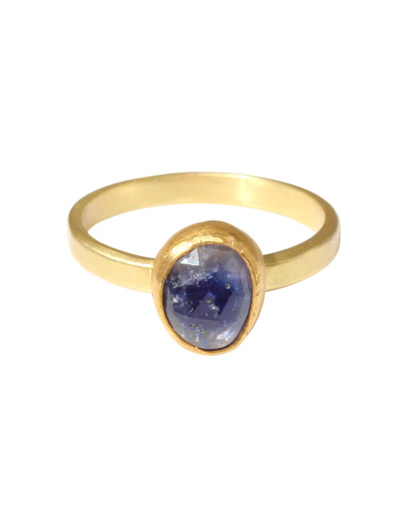 Rosecut Inky Sapphire Ring in 18k and 22k Yellow Gold