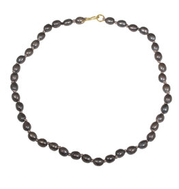 Heavy Pearls Necklace in Oxidized Silver with 18k Gold Clasp