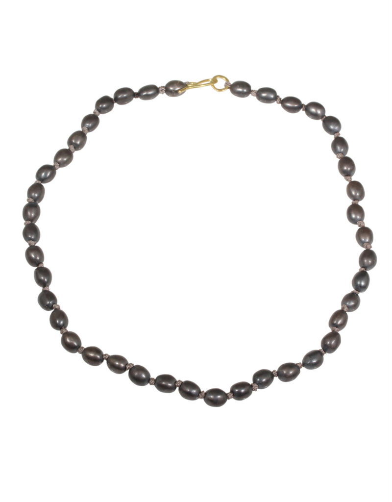 Heavy Pearls Necklace in Oxidized Silver with 18k Gold Clasp