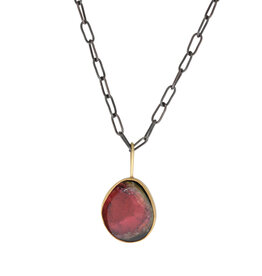 Watermelon Tourmaline Pendant in 22k Yellow Gold and Silver with Chain