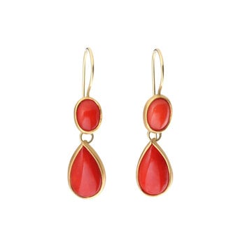 Laura Lienhard Tear Drop Coral Earrings 18k Yellow Gold