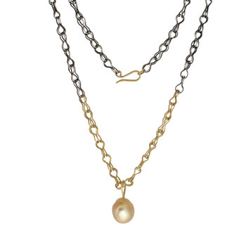 Laura Lienhard Double Strand Chain in Oxidized Silver and 18k Yellow Gold