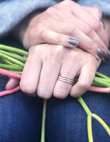 Narrow Silk Textured Band in 18k Yellow Gold