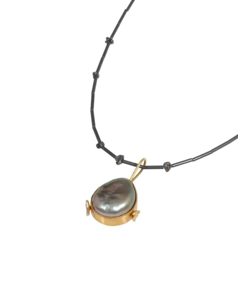 Keshi Pearl Pendant with Barnacles in 22k Yellow Gold
