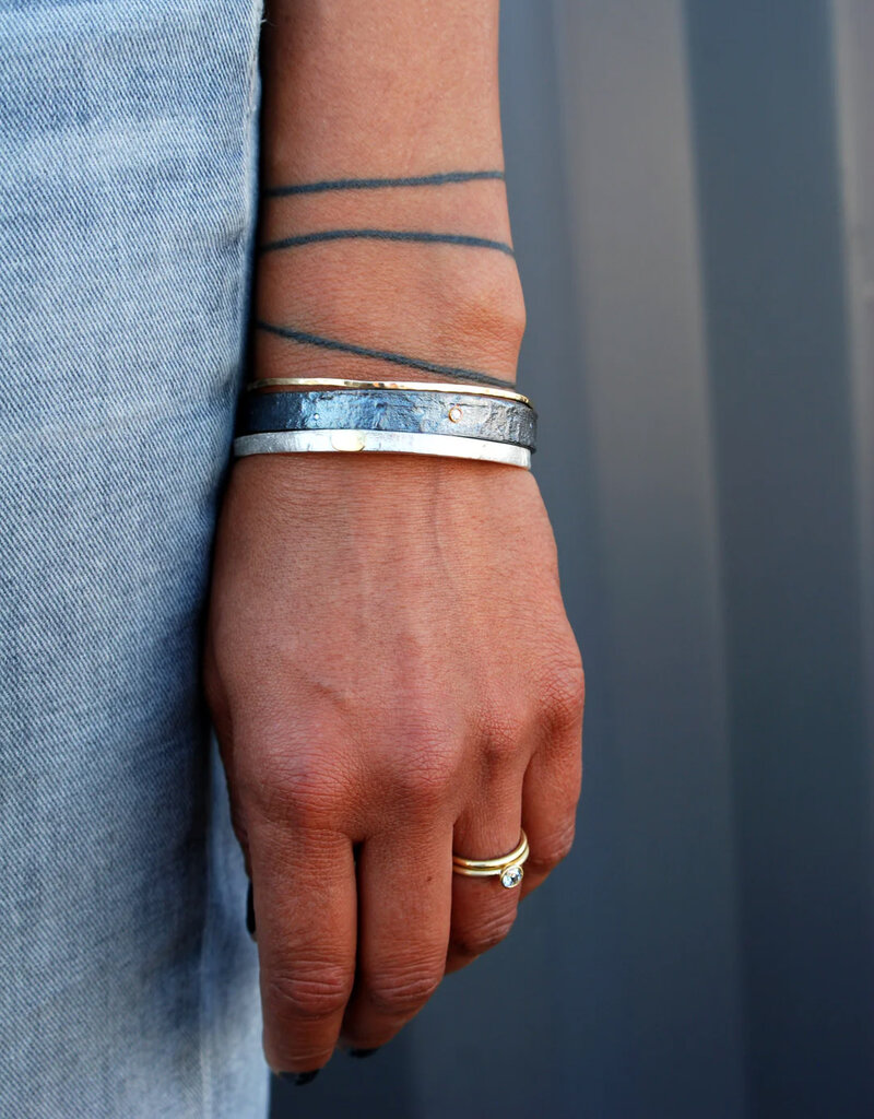 Silk Bangle with Diamonds in Oxidized Silver & 18k Gold