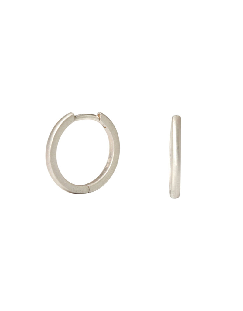 Hinged Hoop Earrings in Brushed Silver - 15mm