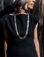 Laura Lienhard Long Leaf Necklace in Shibuichi, 18k Gold