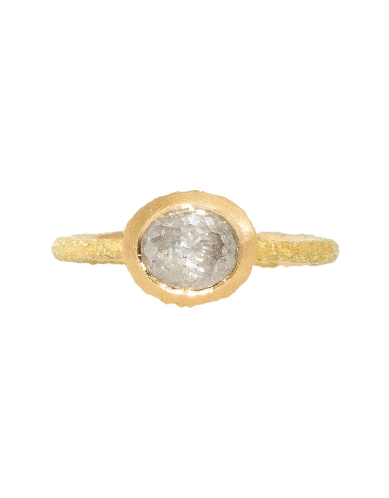 Oval Rosecut Diamond Solitaire Ring in Sand-Textured 18k Yellow Gold