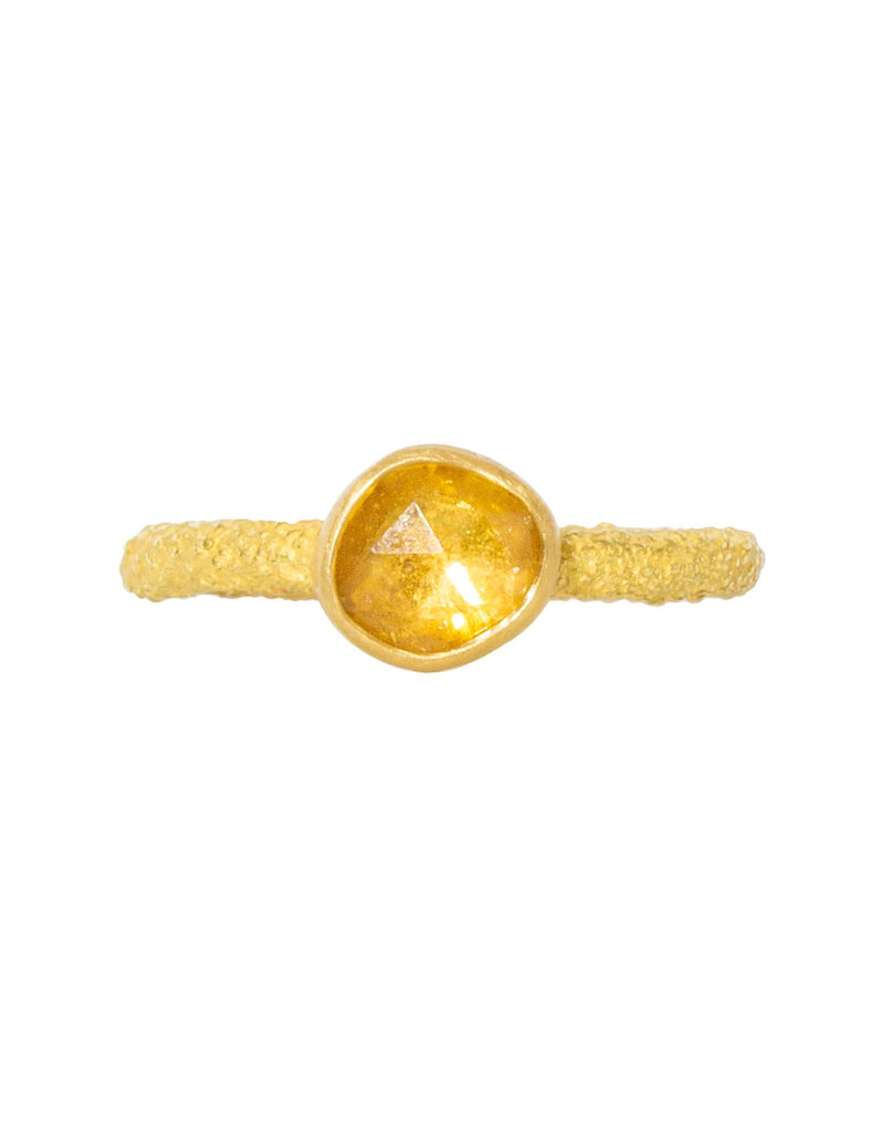 Organic Rosecut Yellow Sapphire Solitaire Ring in Sand-Textured 18k Yellow Gold
