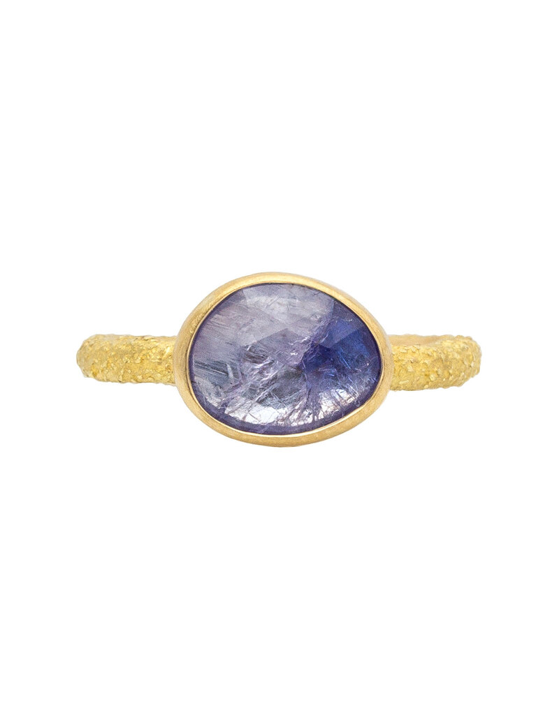 Organic Tanzanite Solitaire Ring in Sand-Textured 18k Yellow Gold