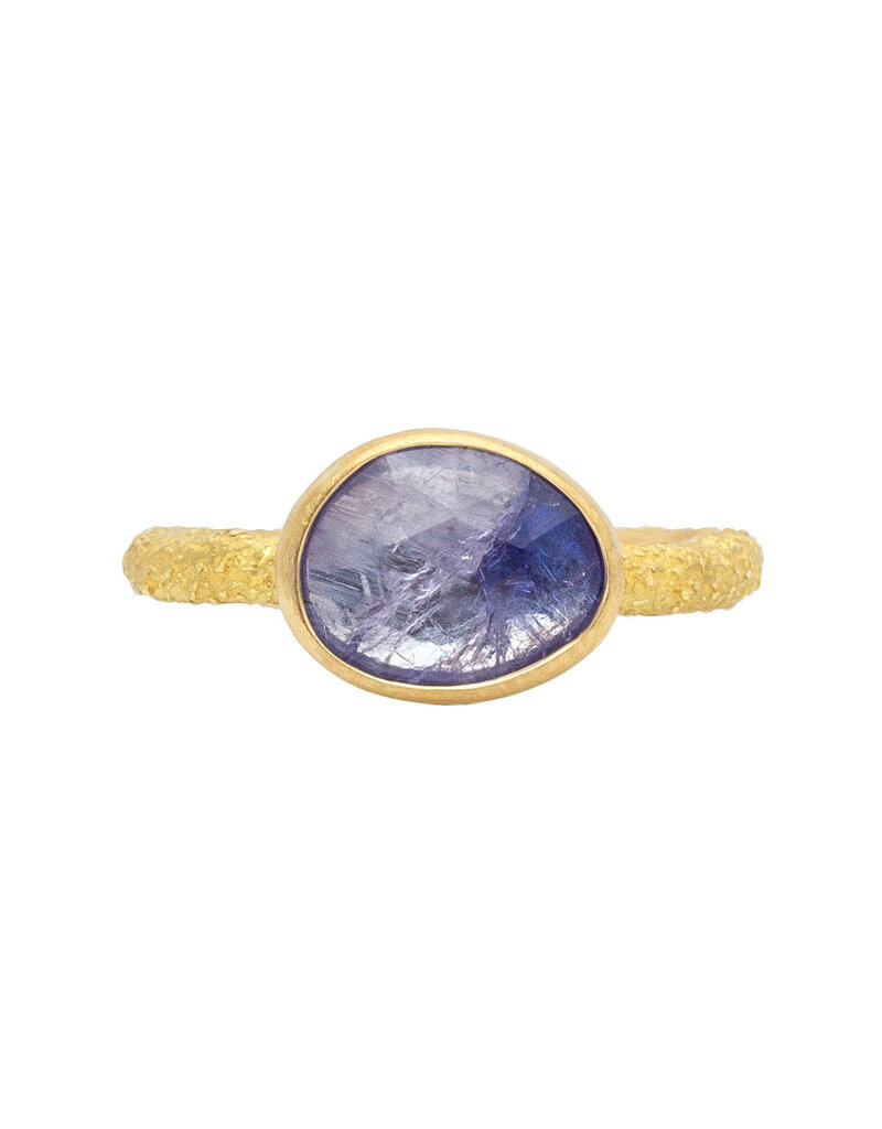 Organic Tanzanite Solitaire Ring in Sand-Textured 18k Yellow Gold