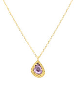 Teardrop Purple Sapphire Pendant in Sand-Textured 18k Yellow Gold