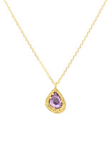 Teardrop Purple Sapphire Pendant in Sand-Textured 18k Yellow Gold