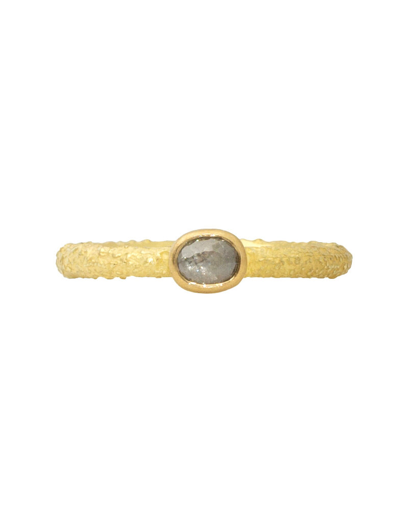 Oval Rosecut Diamond Stacking Ring in Sand-Textured 18k Yellow Gold