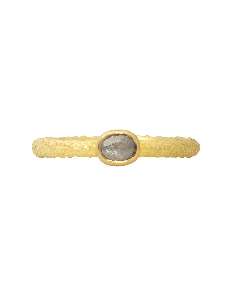 Oval Rosecut Diamond Stacking Ring in Sand-Textured 18k Yellow Gold