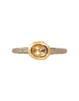 Oval Cognac Diamond Solitaire Ring in Sand-Textured 14k Palladium White Gold with 18k Yellow Gold
