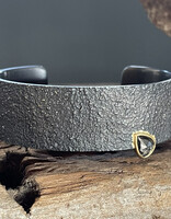 Extra Wide Cuff Bracelet in Sand-Textured Oxidized Silver with Salt & Pepper Diamond