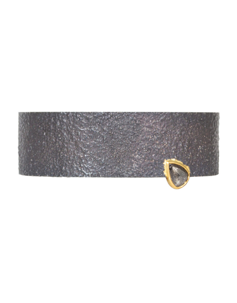 Extra Wide Cuff Bracelet in Sand-Textured Oxidized Silver with Salt & Pepper Diamond