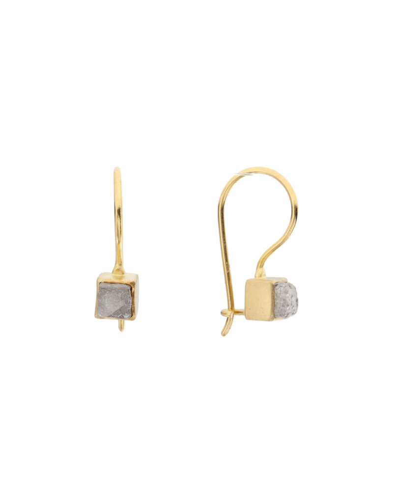 Raw Diamond Cube Earrings in 18k Yellow Gold