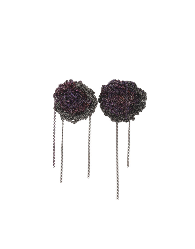 Crescent Moon Earrings in Plum + Charcoal