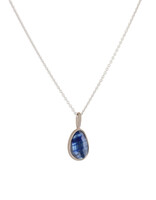 Striated Blue Sapphire Pendant in 18k Palladium White Gold