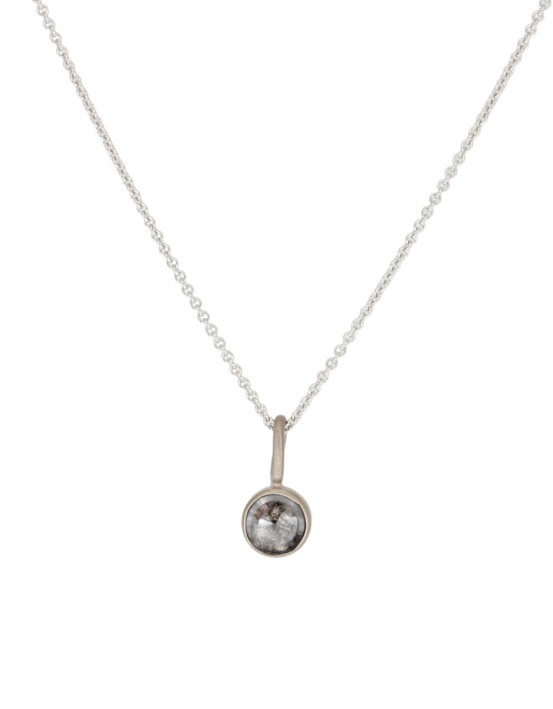 Round Salt and Pepper Diamond Pendant in 18k Palladium White Gold