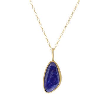Organic Shape Lapis Pendant in 18k Gold and Oxidized Silver