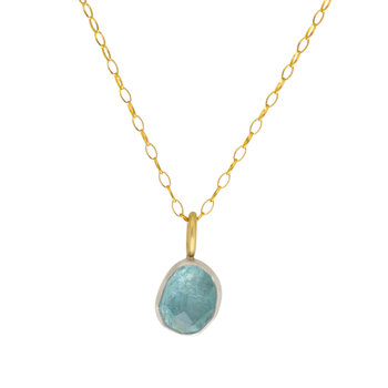 Organic Shape Aquarmarine Pendant in 18k Gold and Brushed Silver
