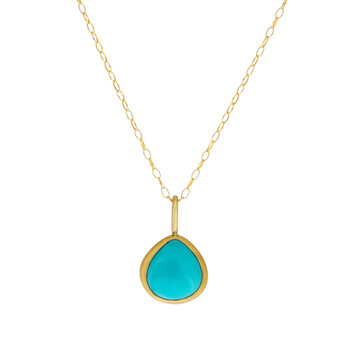 Teardrop Sleeping Beauty Turquoise Pendant in 22k and 18k Gold